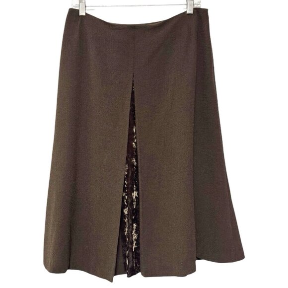 Harvey Bernard Brown Crushed Velvet A-Line Full Peasant Skirt Midi Preppy Autumn - Picture 1 of 11